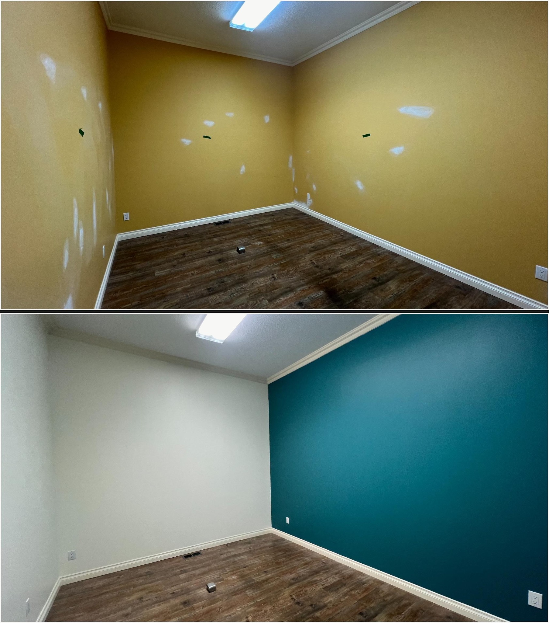 Room painting — yellow walls to teal and white